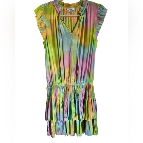 Anthropologie Current Air Zoey Rainbow Pastel Cotton Candy Pleated dress Small - Picture 2 of 7